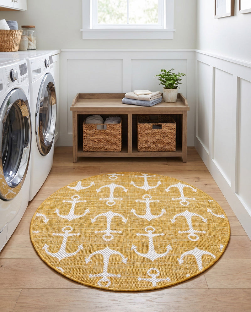 Seaside Haven Rugs Collection Area Rug - Sapphire (Yellow) Round Yellow  lifestyle 44