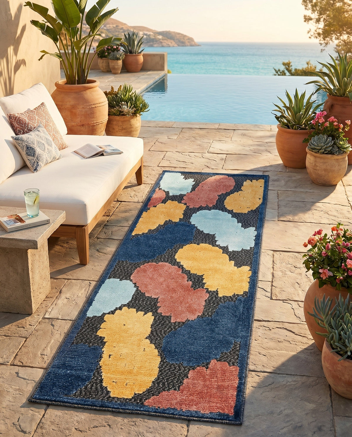Caribbean Terrace Collection Area Rug -  Nevis Runner Black  lifestyle 91