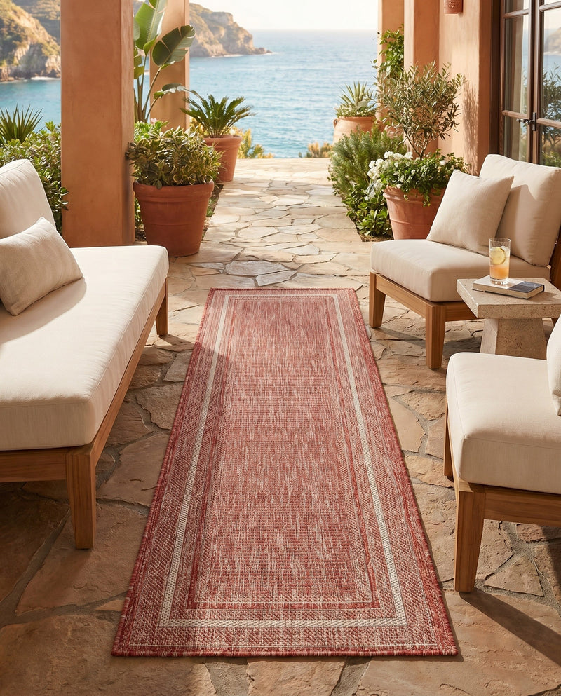 Terrace Fringe Collection Area Rug - Veranda (Rust Red) Runner Rust Red  lifestyle 64