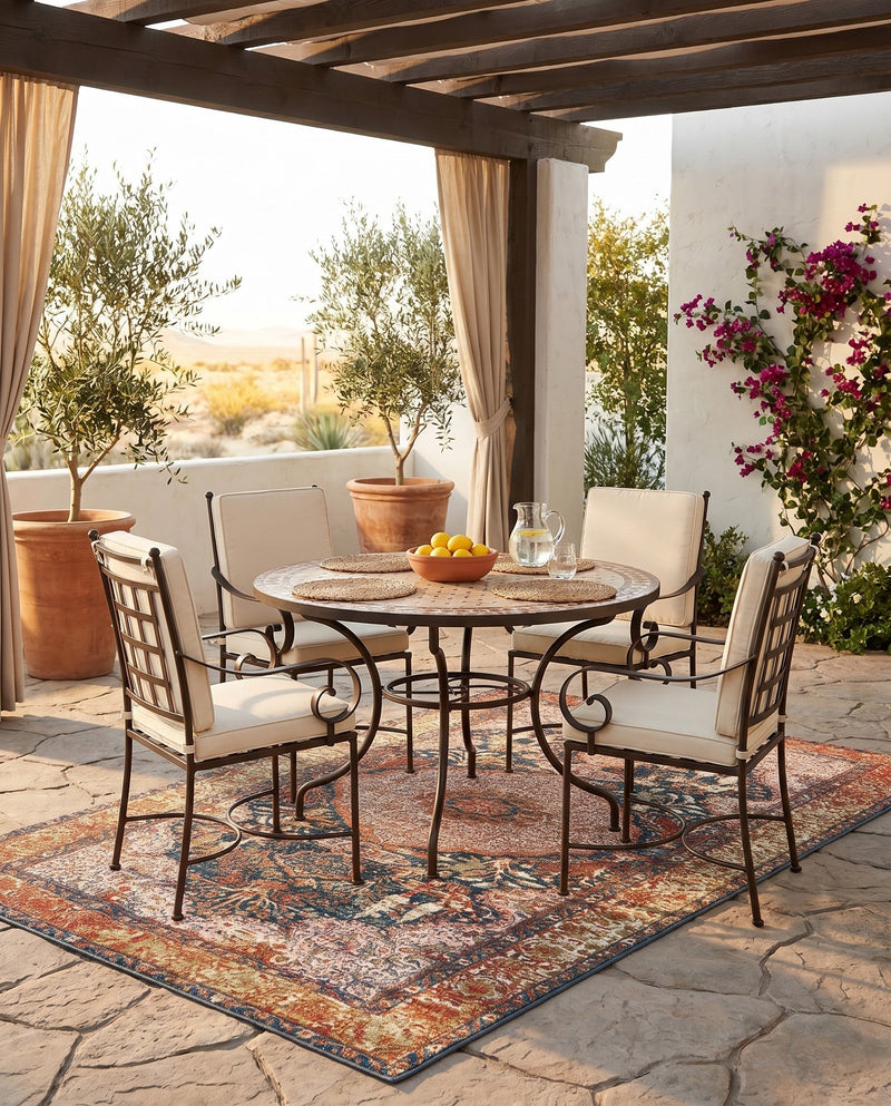 Patio Heritage Collection Area Rug -  Courtyard Rectangle Navy Blue and Light Pink  lifestyle 15