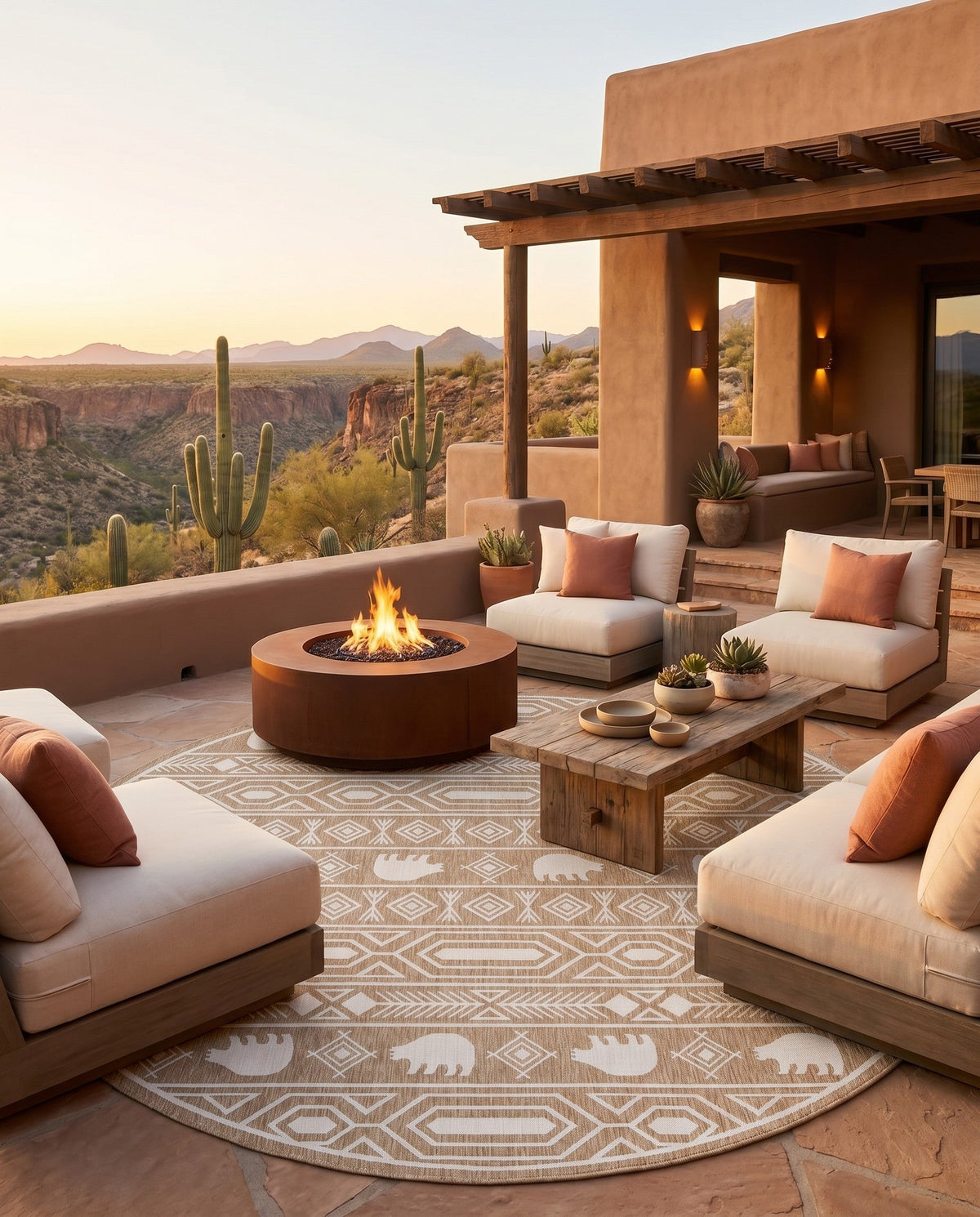 Mesa Oasis Rugs Collection Area Rug - Sundown Round Taupe  lifestyle 47