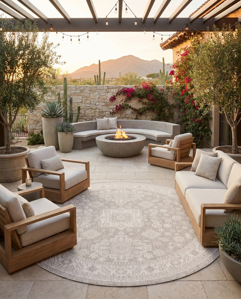 Tribal Terrace Treasures Collection Area Rug -  Incan Isle (Light Gray) Round Light Gray  lifestyle 50