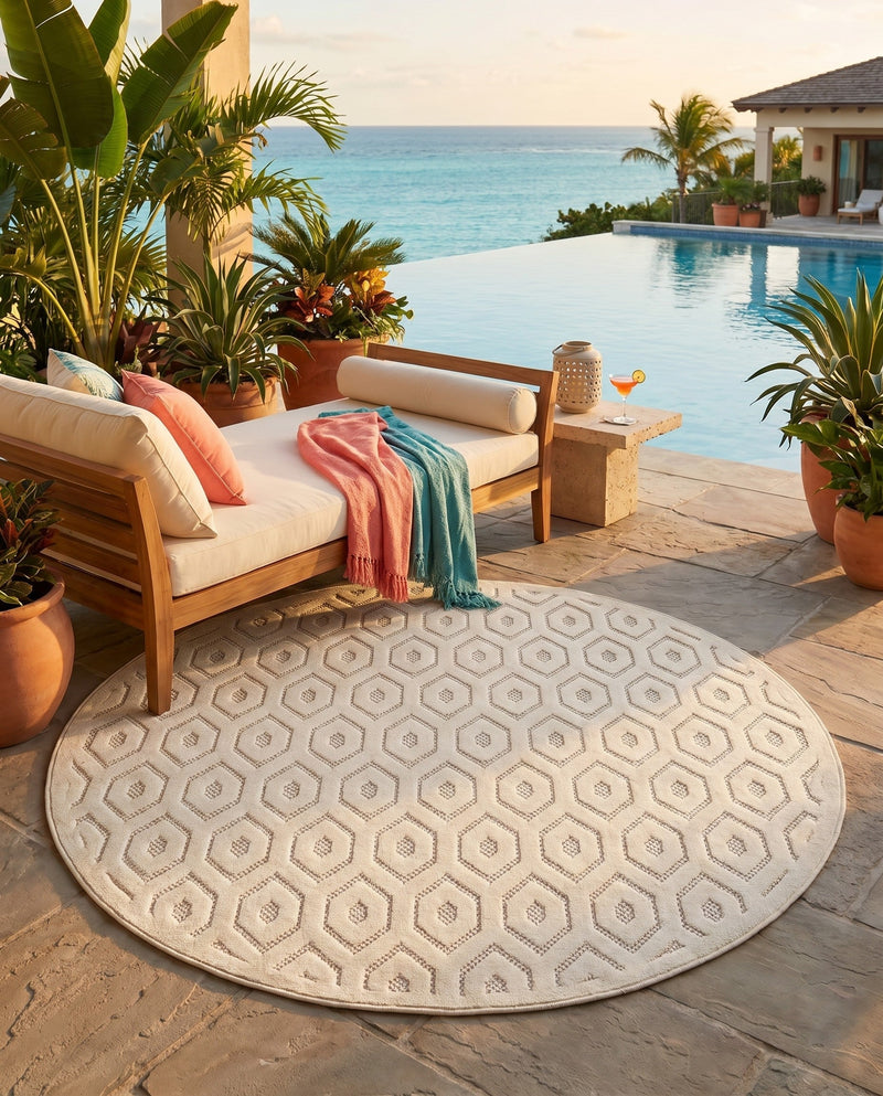 Garden Lattice Charm Collection Area Rug - Arbor (Ivory) Round Ivory  lifestyle 58