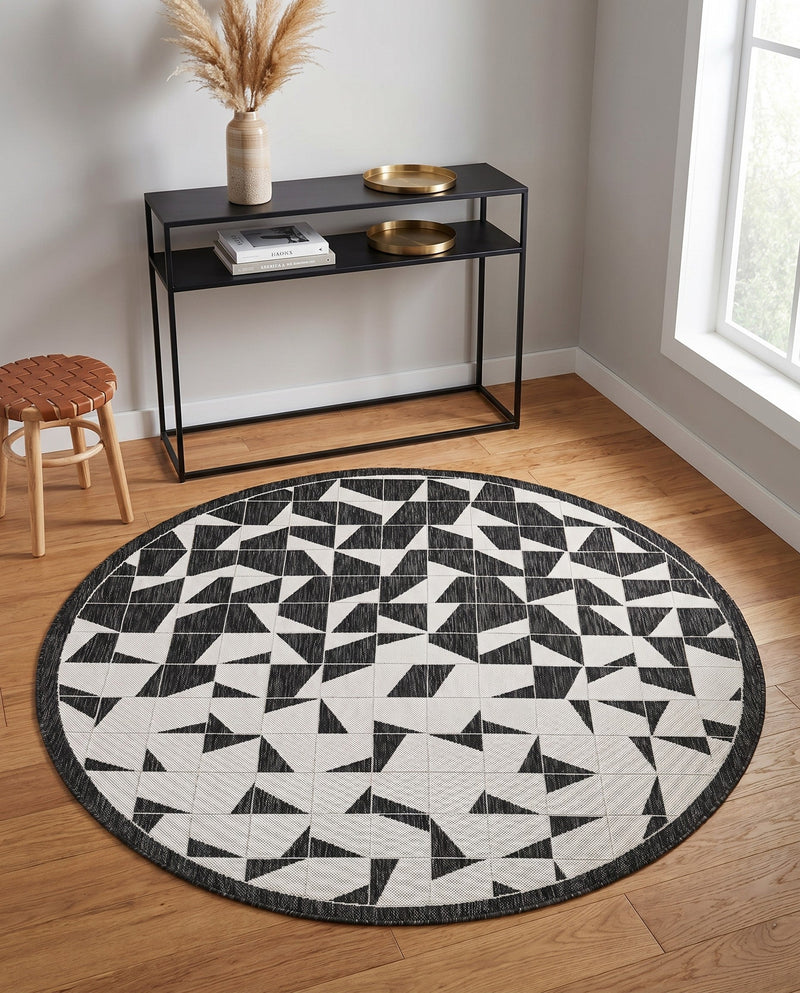 Urban Terrace Collection Area Rug -  Mercer Round Black and White  lifestyle 72