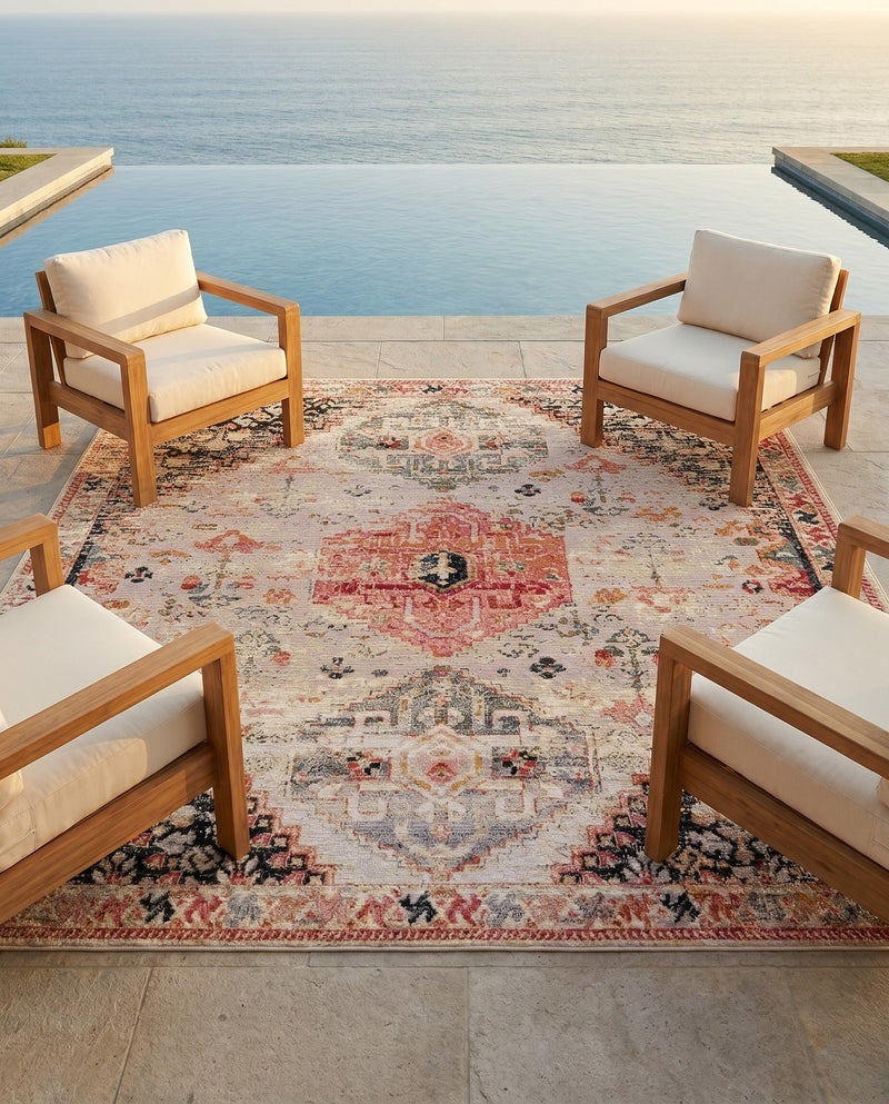 Patio Heritage Collection Area Rug -  Meadow Square Multi  lifestyle 72