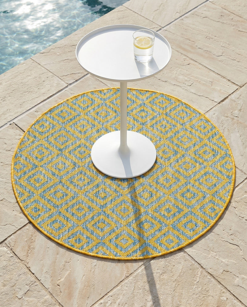 Urban Oasis Rugs Collection Area Rug -  Rooftop (Yellow and Aqua) Round Yellow and Aqua  lifestyle 64