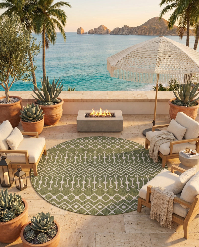 Savannah Pergola Collection Area Rug -  Pergola (Green) Round Green  lifestyle 80
