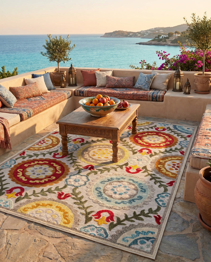 Outdoor Marrakesh Collection Area Rug -  Asilah Rectangle Ivory Beige  lifestyle 27