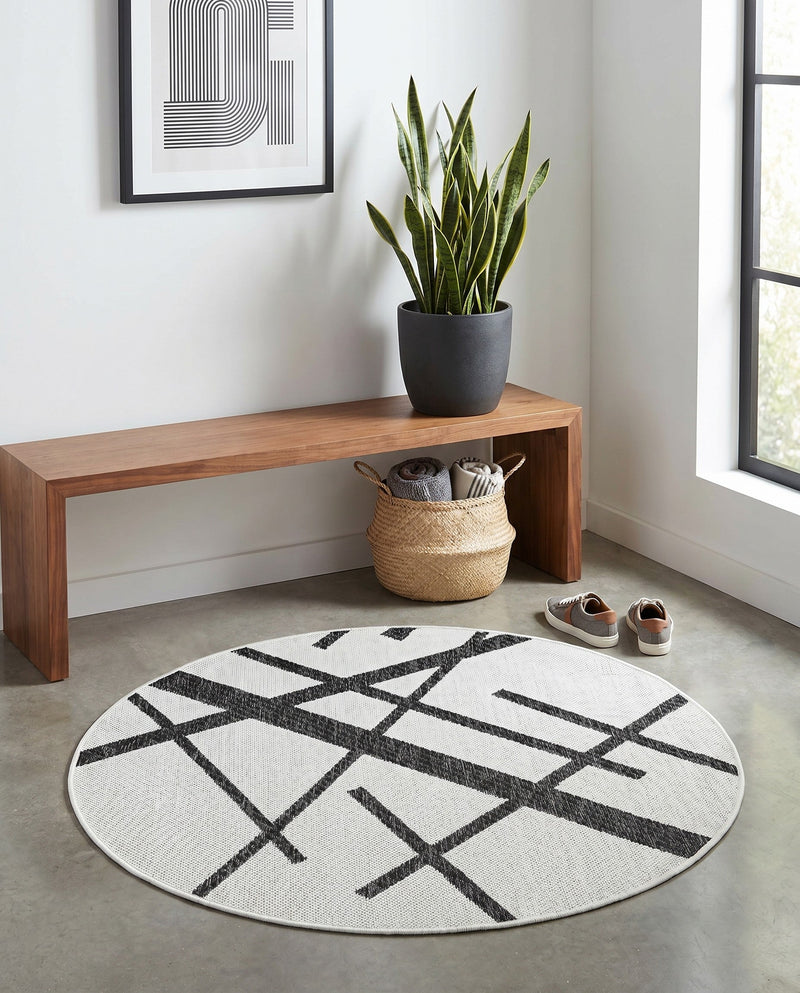 Urban Terrace Collection Area Rug -  Bowery Round Black and White  lifestyle 61