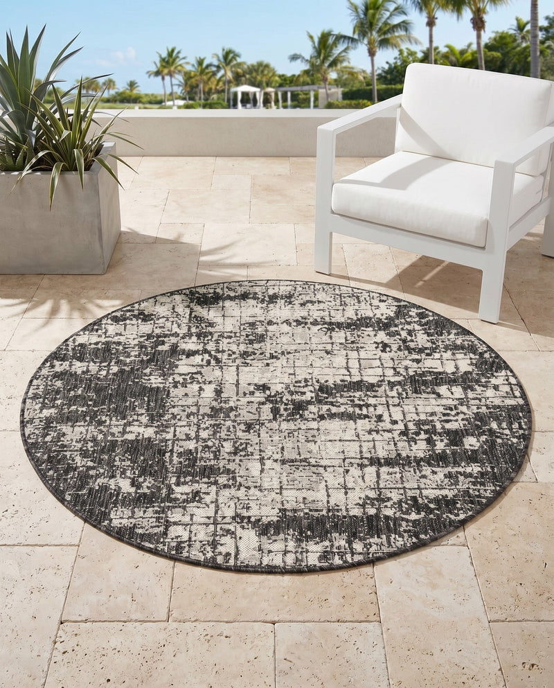 Urban Terrace Collection Area Rug -  Midtown Round Black and White  lifestyle 73