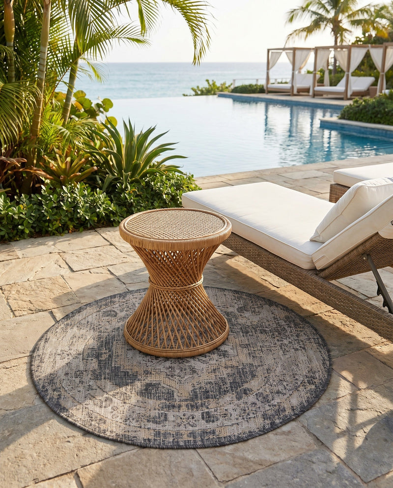 Patio Heritage Collection Area Rug -  Augusta (Charcoal) Round Charcoal  lifestyle 33