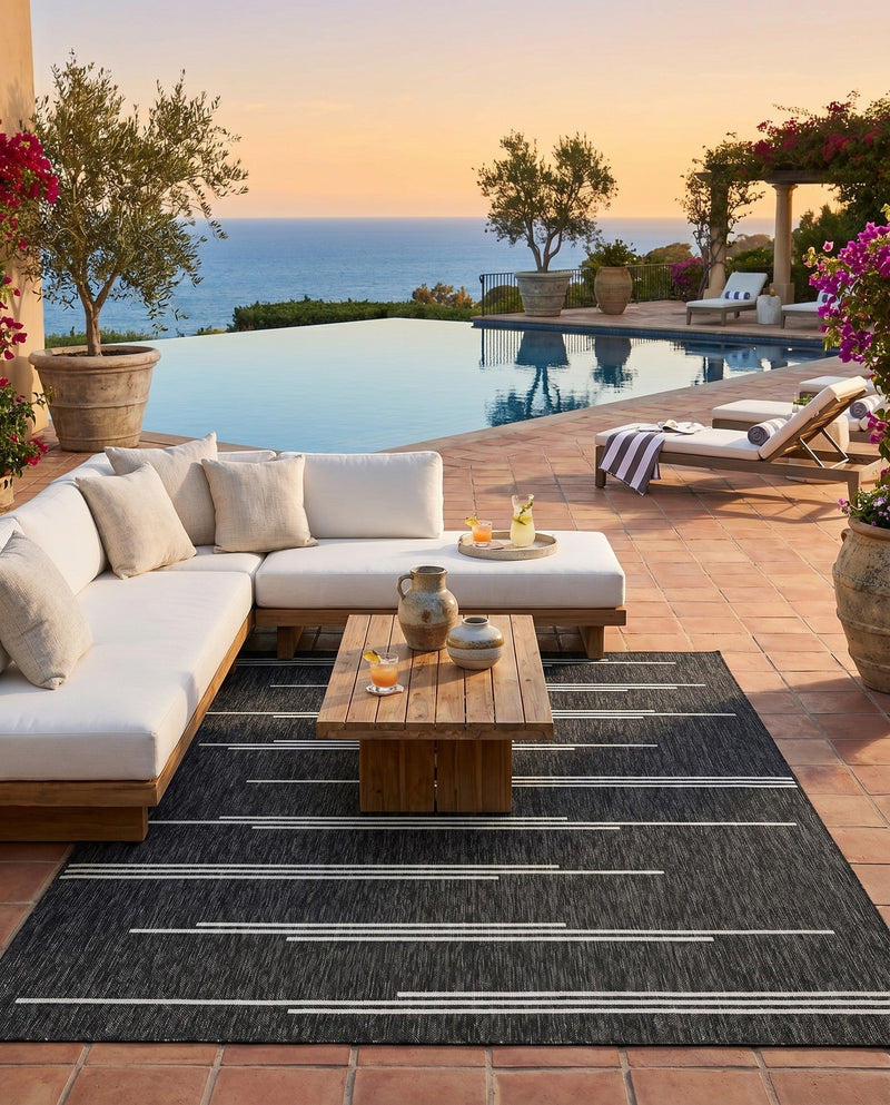 Urban Terrace Collection Area Rug -  Brooklyn Rectangle Black and White  lifestyle 51