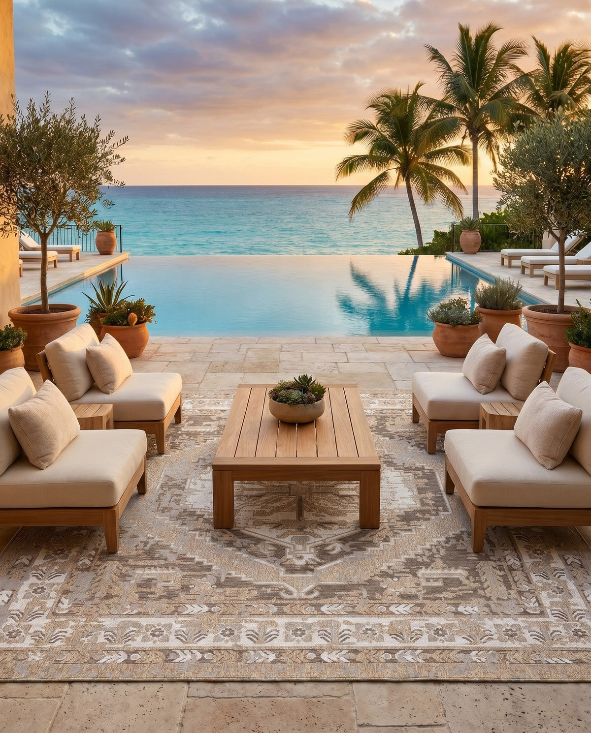 Patio Heritage Collection Area Rug -  Augusta (Natural) Square Natural  lifestyle 72