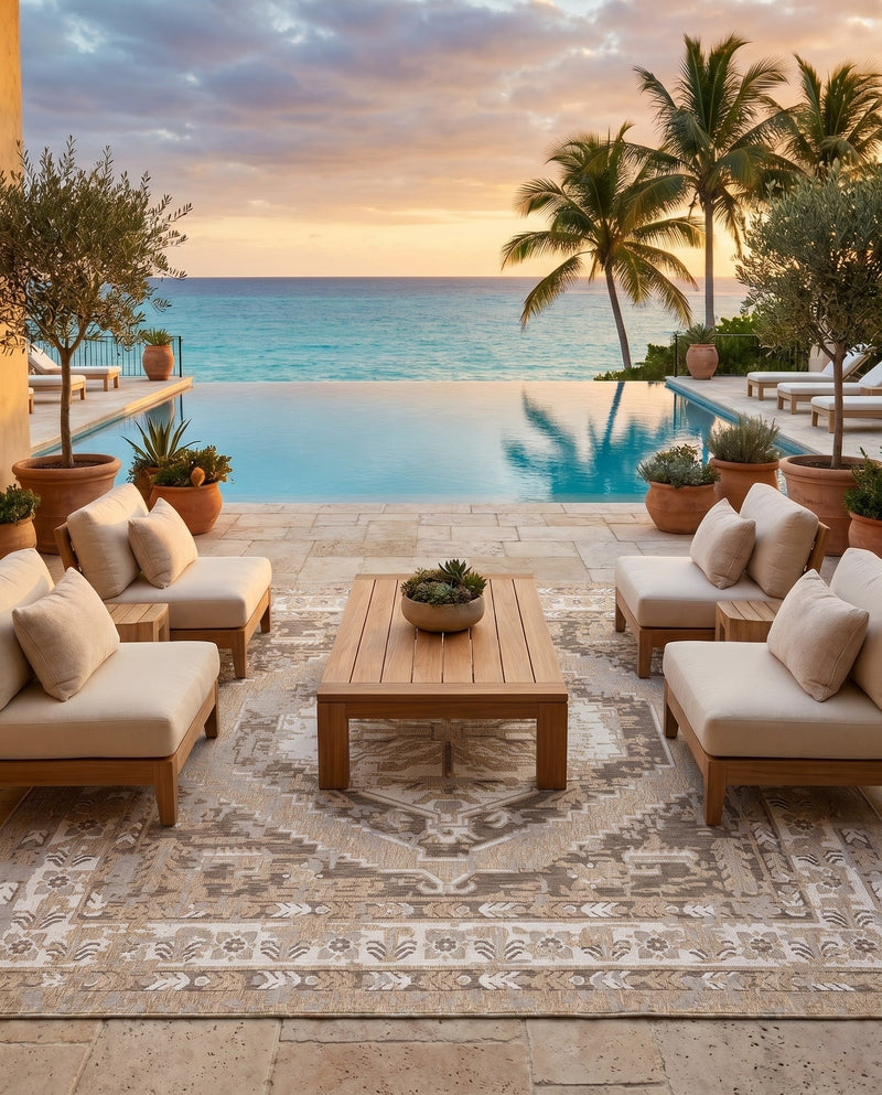 Patio Heritage Collection Area Rug -  Augusta (Natural) Square Natural  lifestyle 72