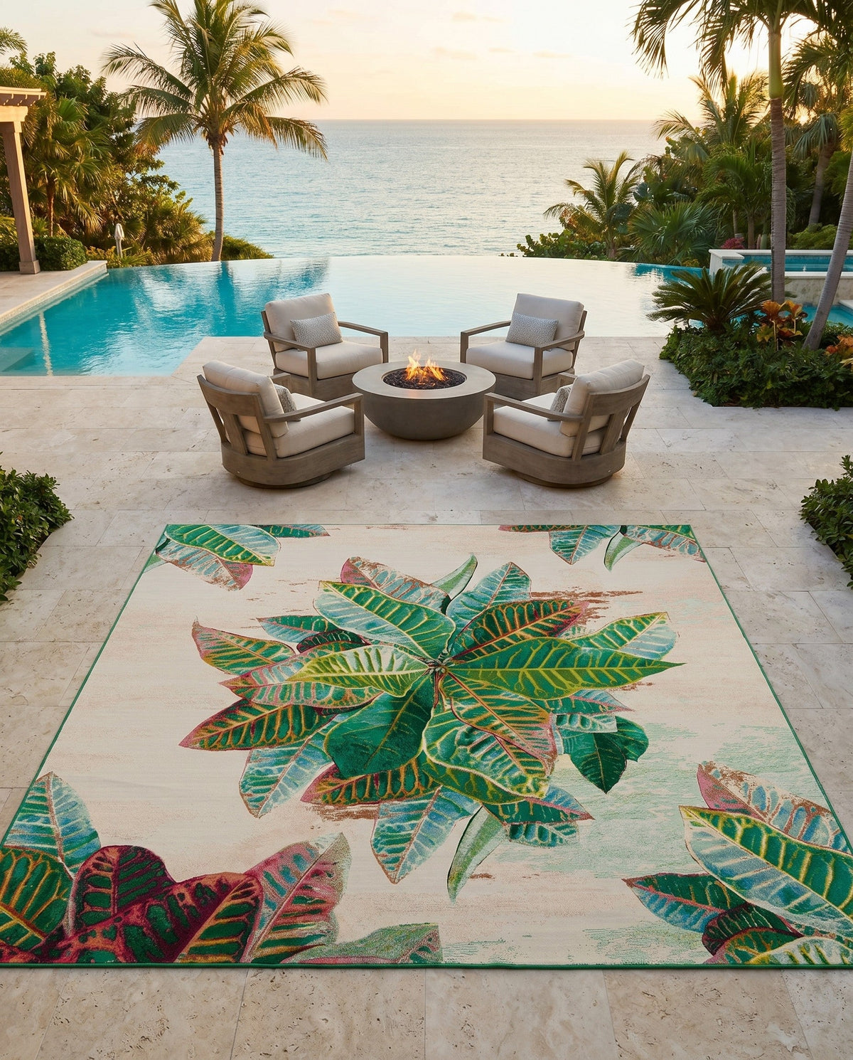 Seaside Blooms Collection Area Rug -  Fern Square Multi  lifestyle 100