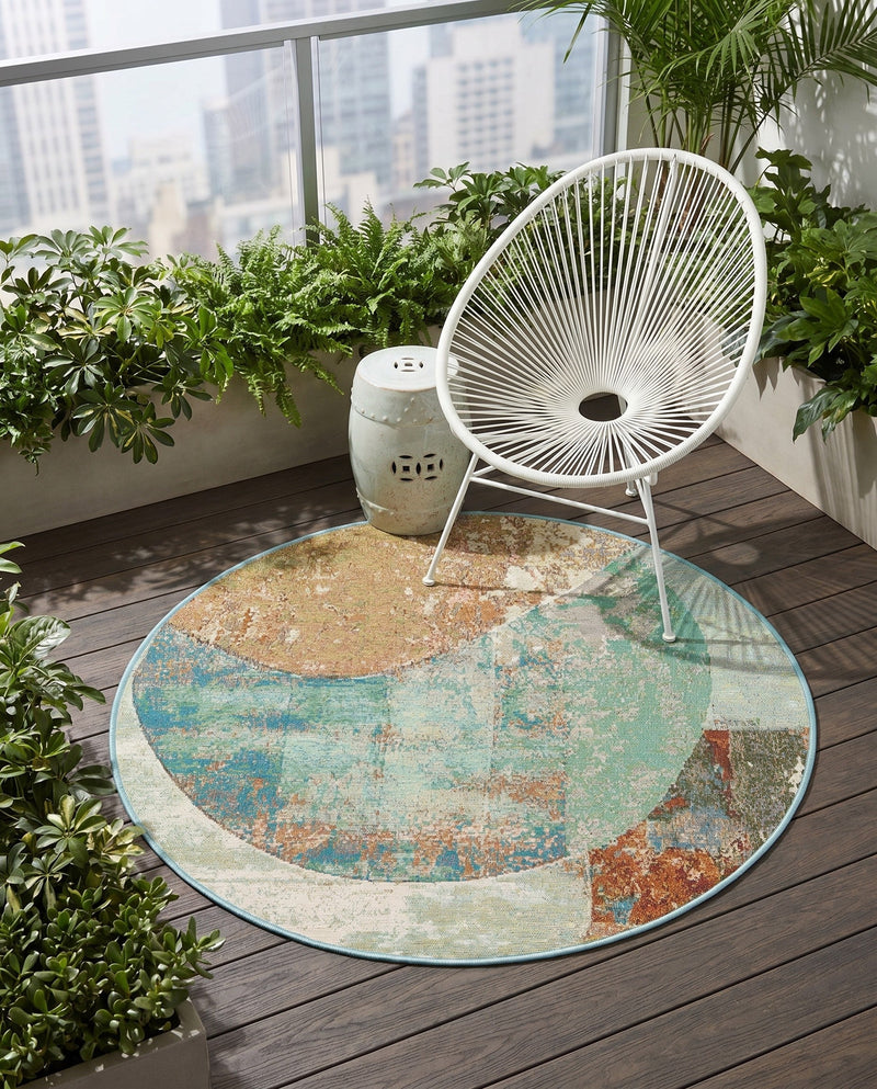 Urban Terrace Collection Area Rug -  Portico Round Multi  lifestyle 58