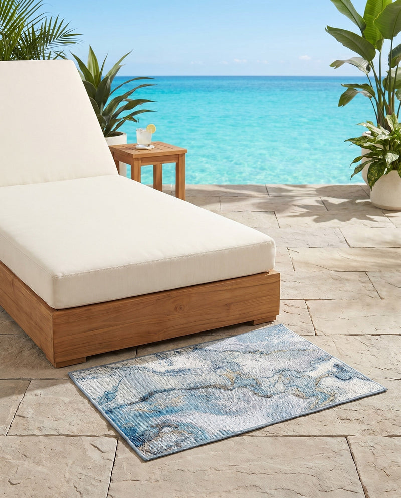 Urban Terrace Collection Area Rug -  Vertex Rectangle Blue and Ivory  lifestyle 9