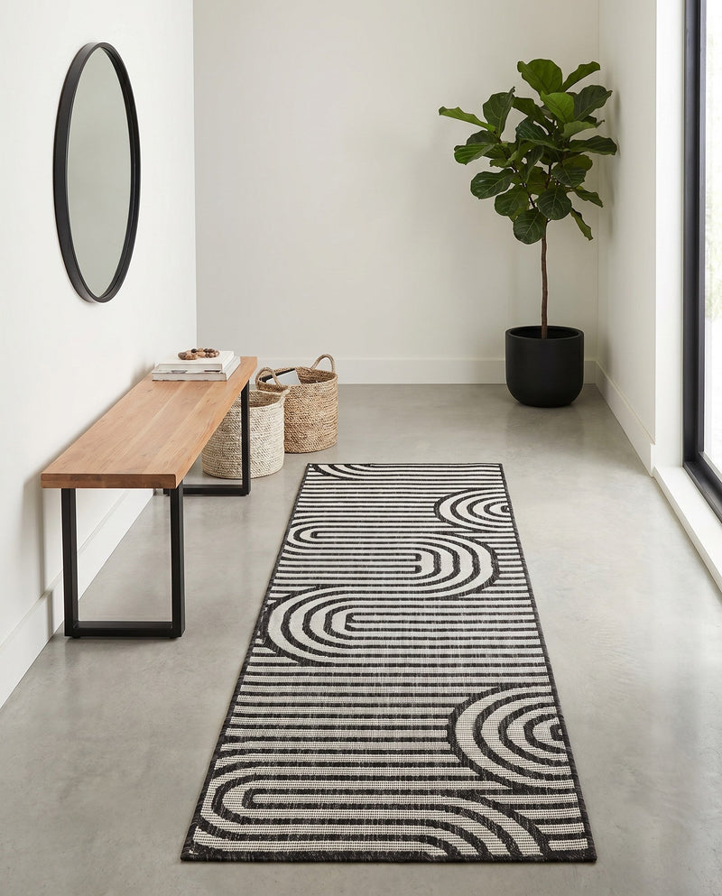 Urban Terrace Collection Area Rug -  Uptown Runner Black and White  lifestyle 67
