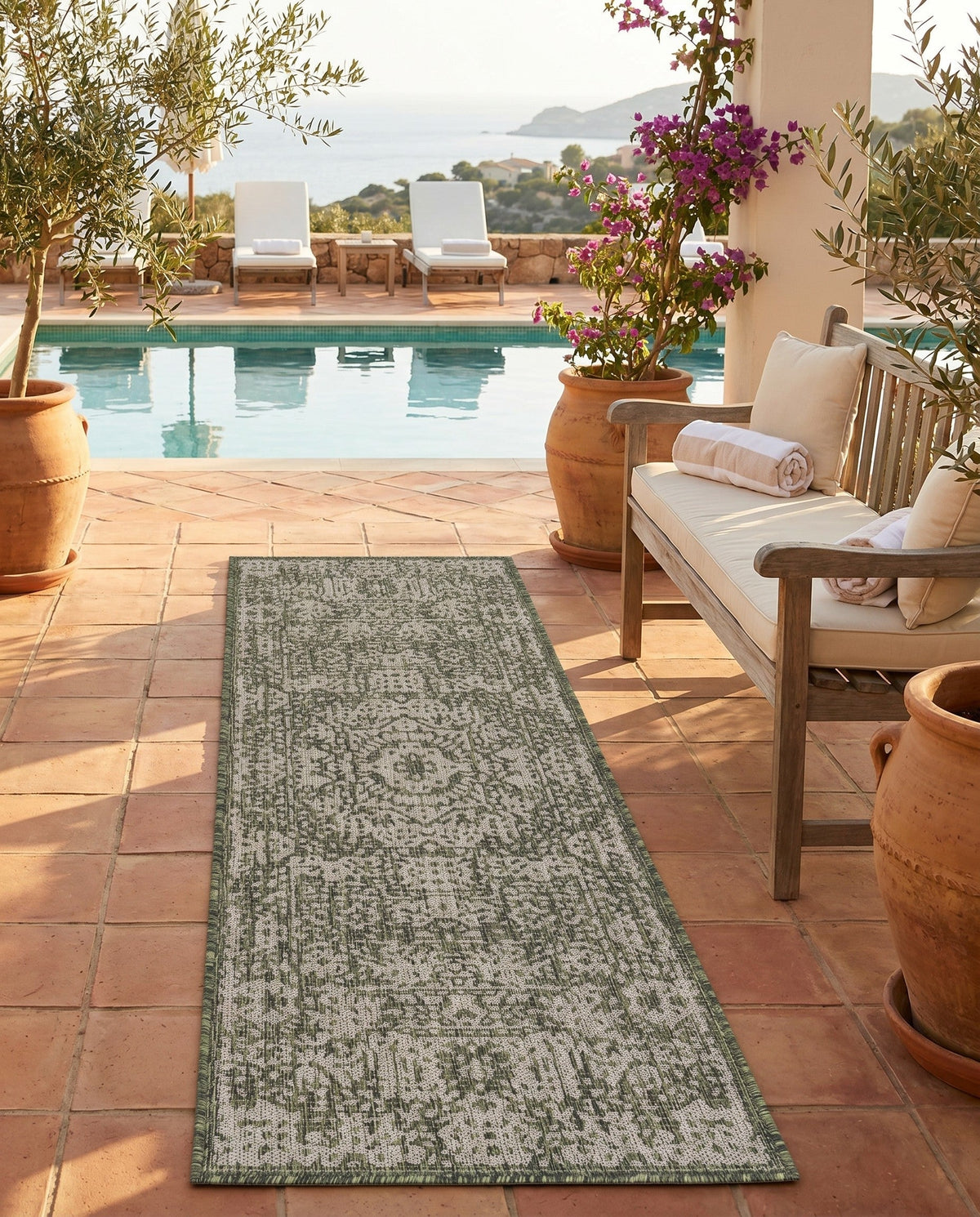 Patio Heritage Collection Area Rug - Savannah (Green) Runner Green  lifestyle 67