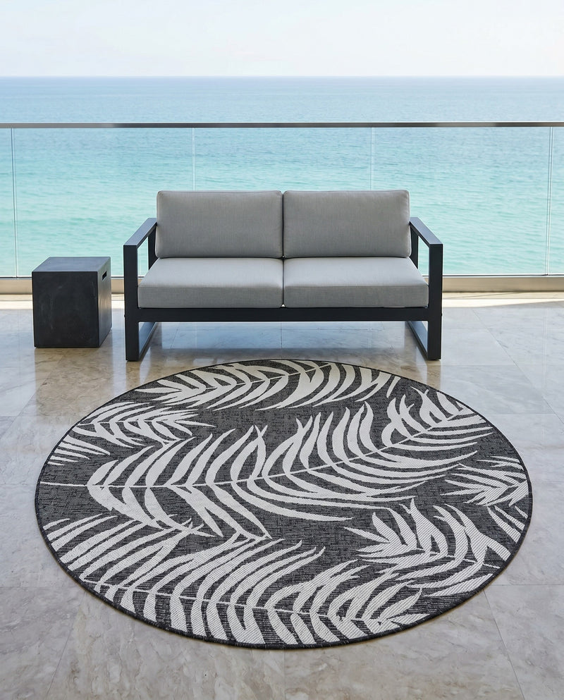 Seaside Blooms Collection Area Rug - Verdure (Charcoal) Round Charcoal  lifestyle 70