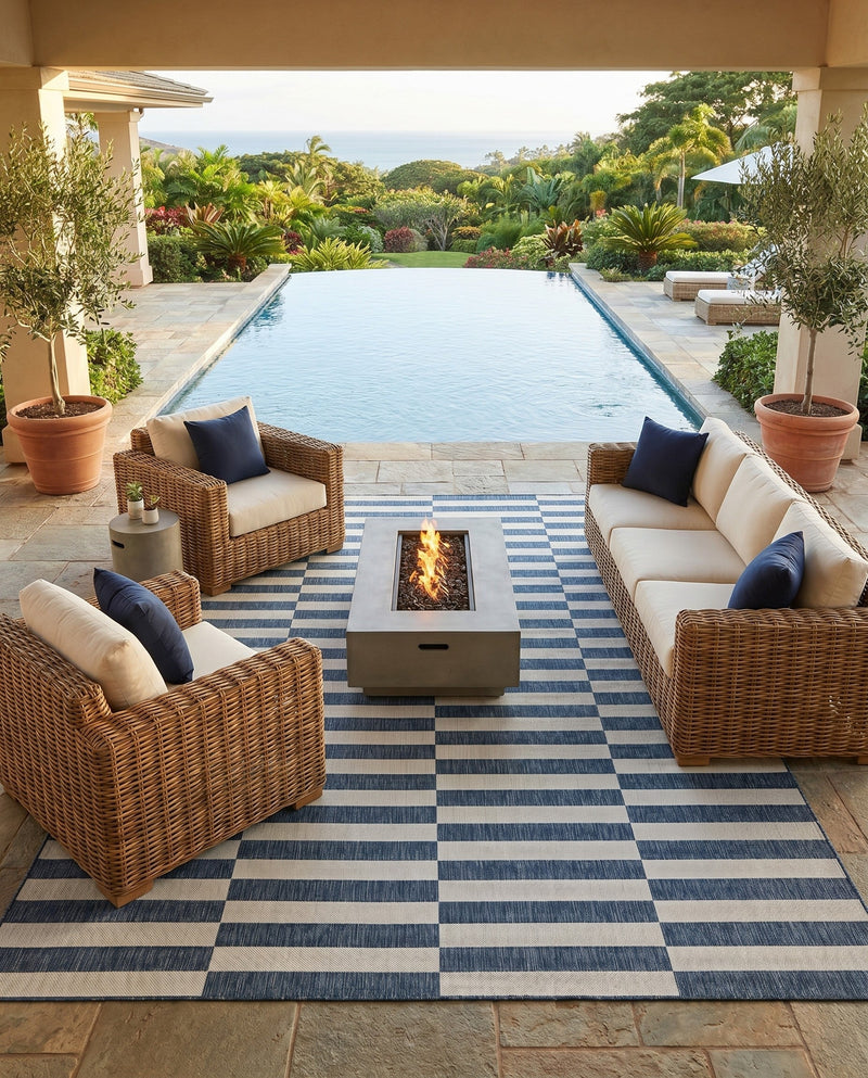 Seaside Stripes Collection Area Rug - Cabana (Blue) Rectangle Blue  lifestyle 6