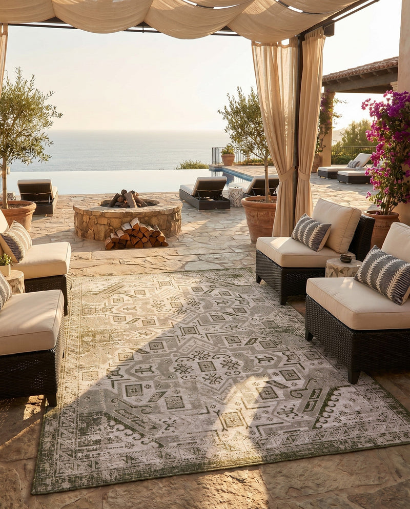 Tribal Terrace Treasures Collection Area Rug - Mayan Marina (Green) Rectangle Green  lifestyle 22