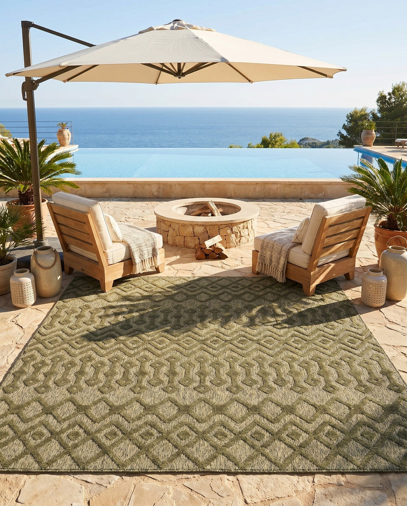 Garden Lattice Charm Collection Area Rug -  Pergola (Green) Square Green  lifestyle 40