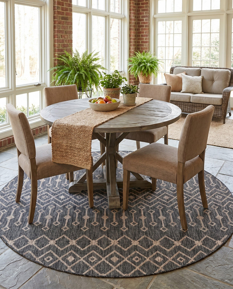 Savannah Pergola Collection Area Rug -  Pergola (Charcoal Gray) Round Charcoal Gray  lifestyle 70