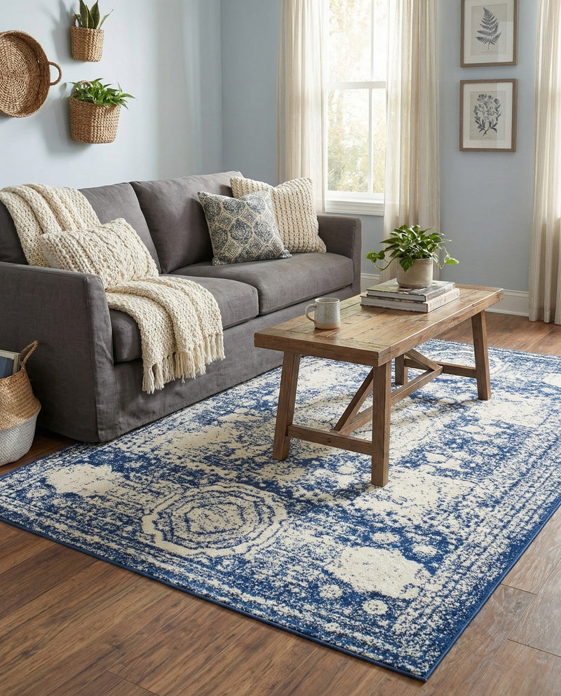 Dover Terrace Collection Area Rug -  Lagoon (Ivory and Blue) Rectangle Ivory and Blue  lifestyle 14