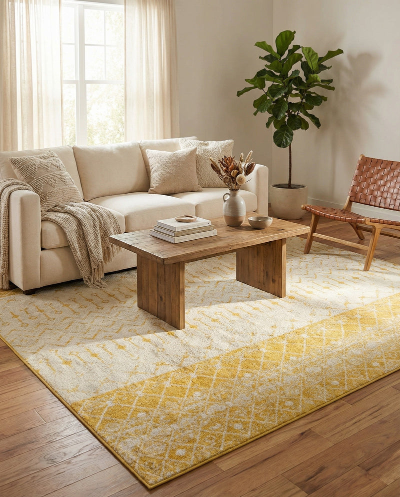 Mediterranean Lattice Collection Area Rug -  Casablanca (Ivory and Yellow) Rectangle Ivory and Yellow  lifestyle 10