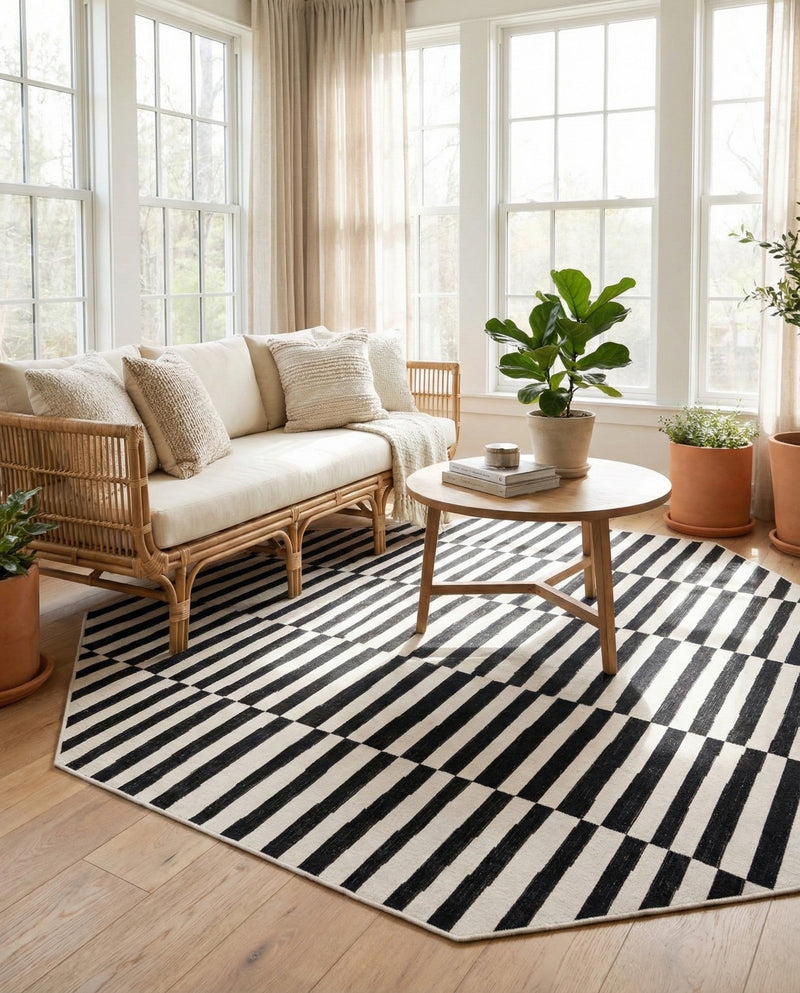 Soho Elegance Collection Area Rug -  Hudson (Black) Octagon Black  lifestyle 67