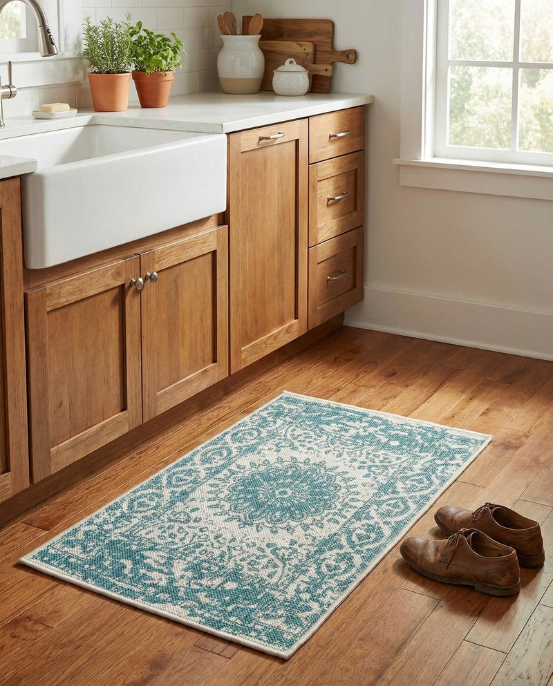 Patio Heritage Collection Area Rug -  Lafayette (Aqua) Rectangle Aqua  lifestyle 23