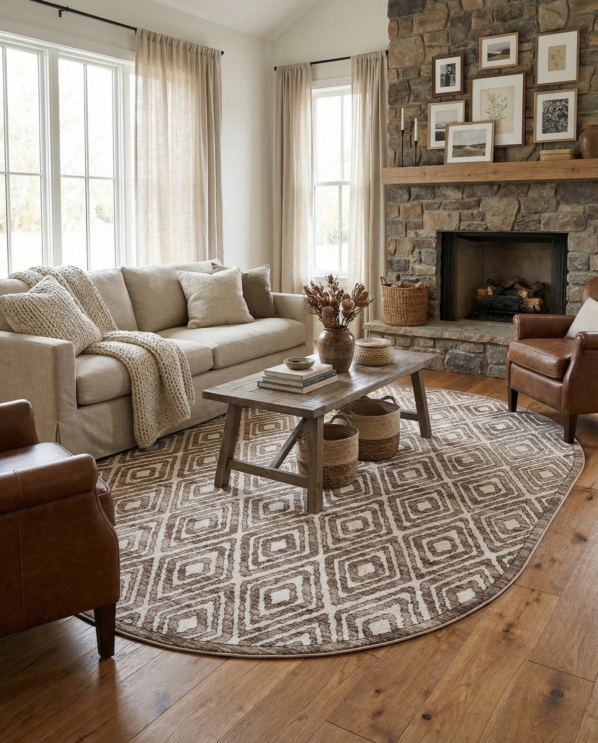 Sanctuary Retreat Collection Area Rug -  Oasis Oval Chocolate Brown  lifestyle 154