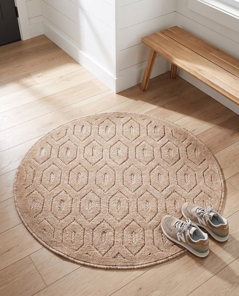 Garden Lattice Charm Collection Area Rug - Arbor (Beige) Round Beige  lifestyle 57