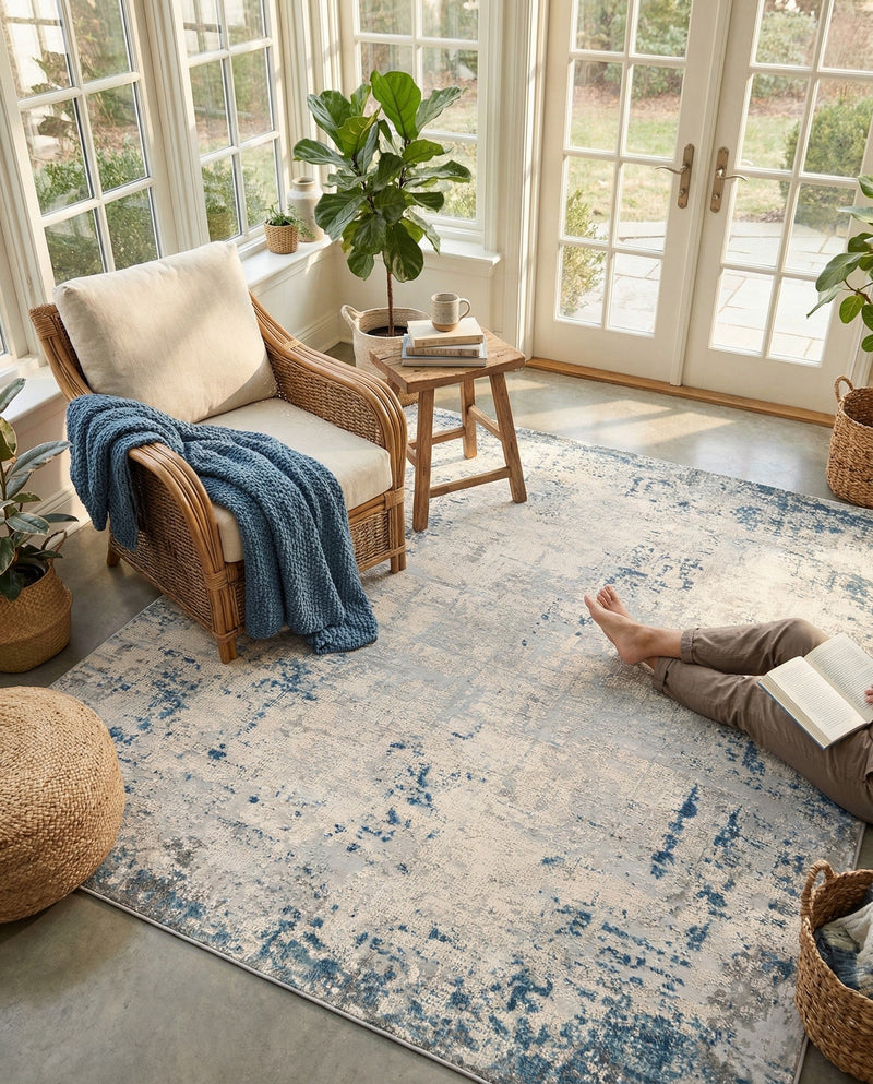 Aegean Elegance Collection Area Rug -  Milos Rectangle Gray Blue  lifestyle 5