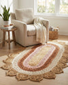 Woven Seaside Jute Collection Area Rug - Coastalhaven (Natural White Orange Pink) Oval Natural White Orange Pink  lifestyle 12
