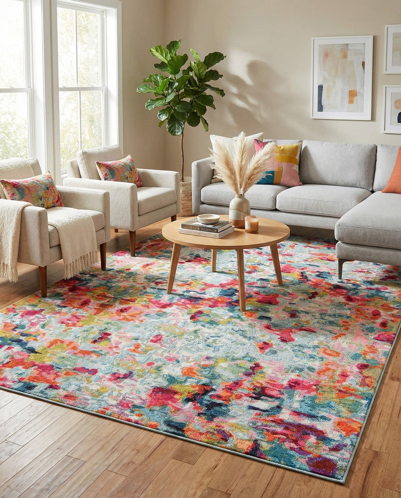 Chromatic Oasis Collection Area Rug -  Lagoon Rectangle Multi  lifestyle 49