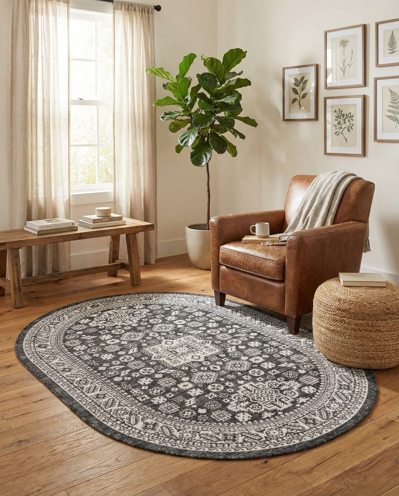 Tribal Terrace Treasures Collection Area Rug -  Incan Isle (Charcoal Gray) Oval Charcoal Gray  lifestyle 36