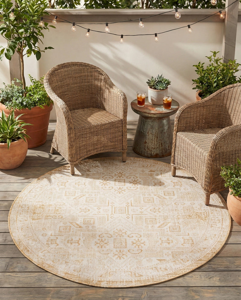 Tribal Terrace Treasures Collection Area Rug - Mayan Marina (Natural) Round Natural  lifestyle 25