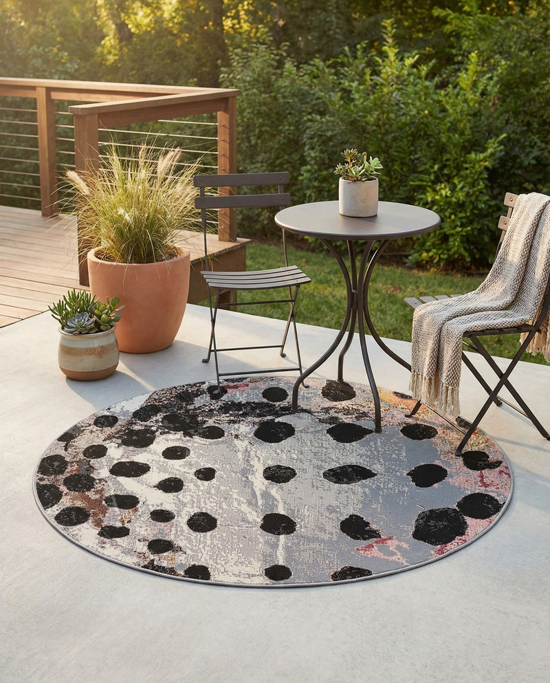 Urban Terrace Collection Area Rug -  Piazza Round White and Black  lifestyle 74