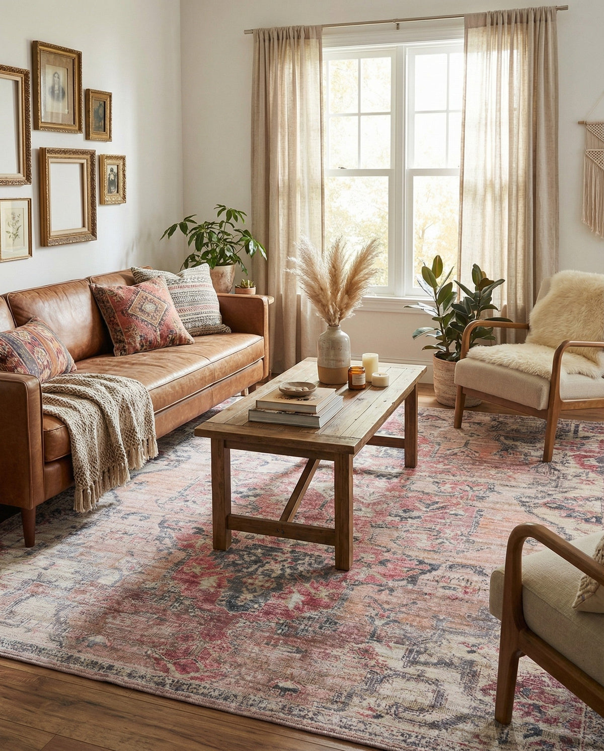 Vintage Memories Collection Area Rug - Echoes Square Beige pink  lifestyle 94