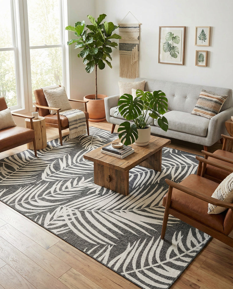 Seaside Blooms Collection Area Rug - Verdure (Charcoal) Rectangle Charcoal  lifestyle 5