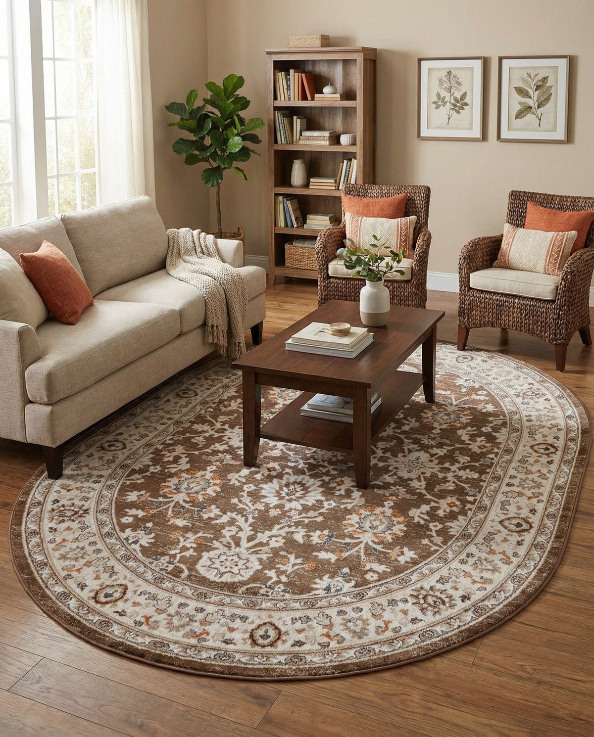 Savannah Elegance Collection Area Rug - Augusta (Brown) Oval Brown  lifestyle 97