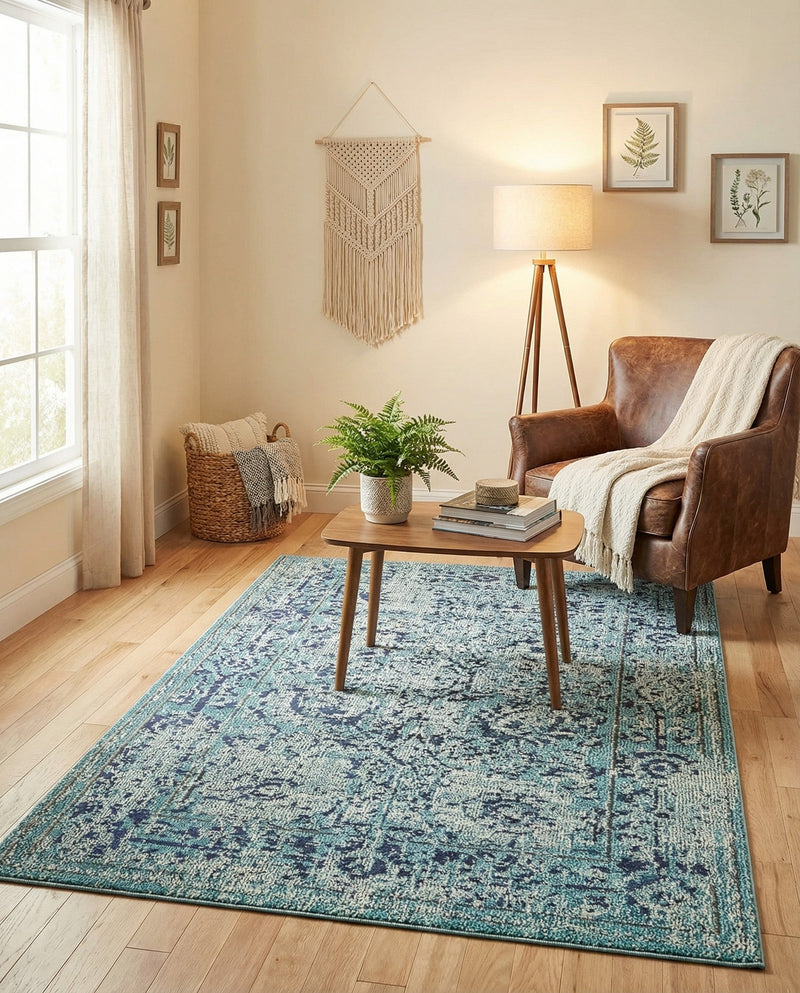 Chateau Elegance Collection Area Rug -  Louvre Rectangle Light Blue  lifestyle 45