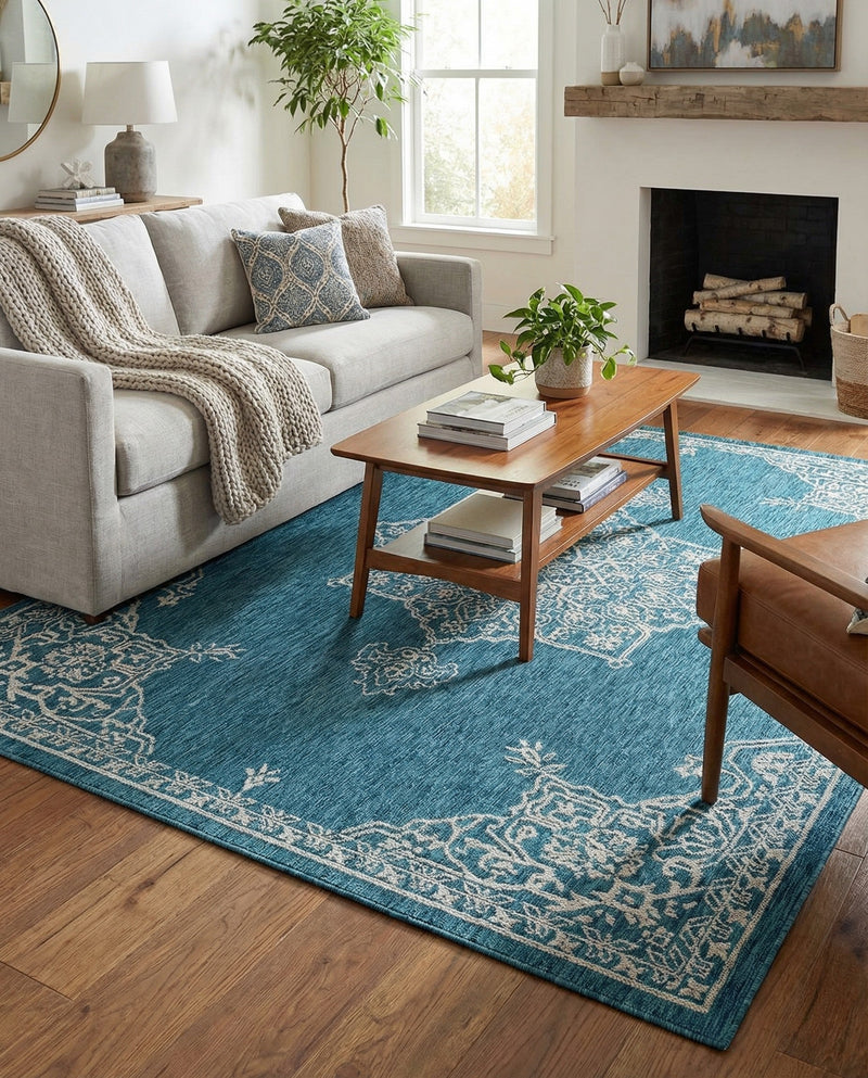 Patio Heritage Collection Area Rug -  Charleston (Teal) Rectangle Teal  lifestyle 12