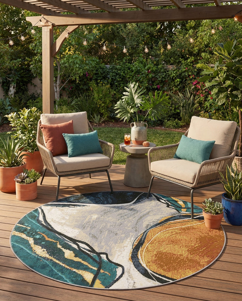 Urban Terrace Collection Area Rug -  Pavilion Round Multi  lifestyle 59