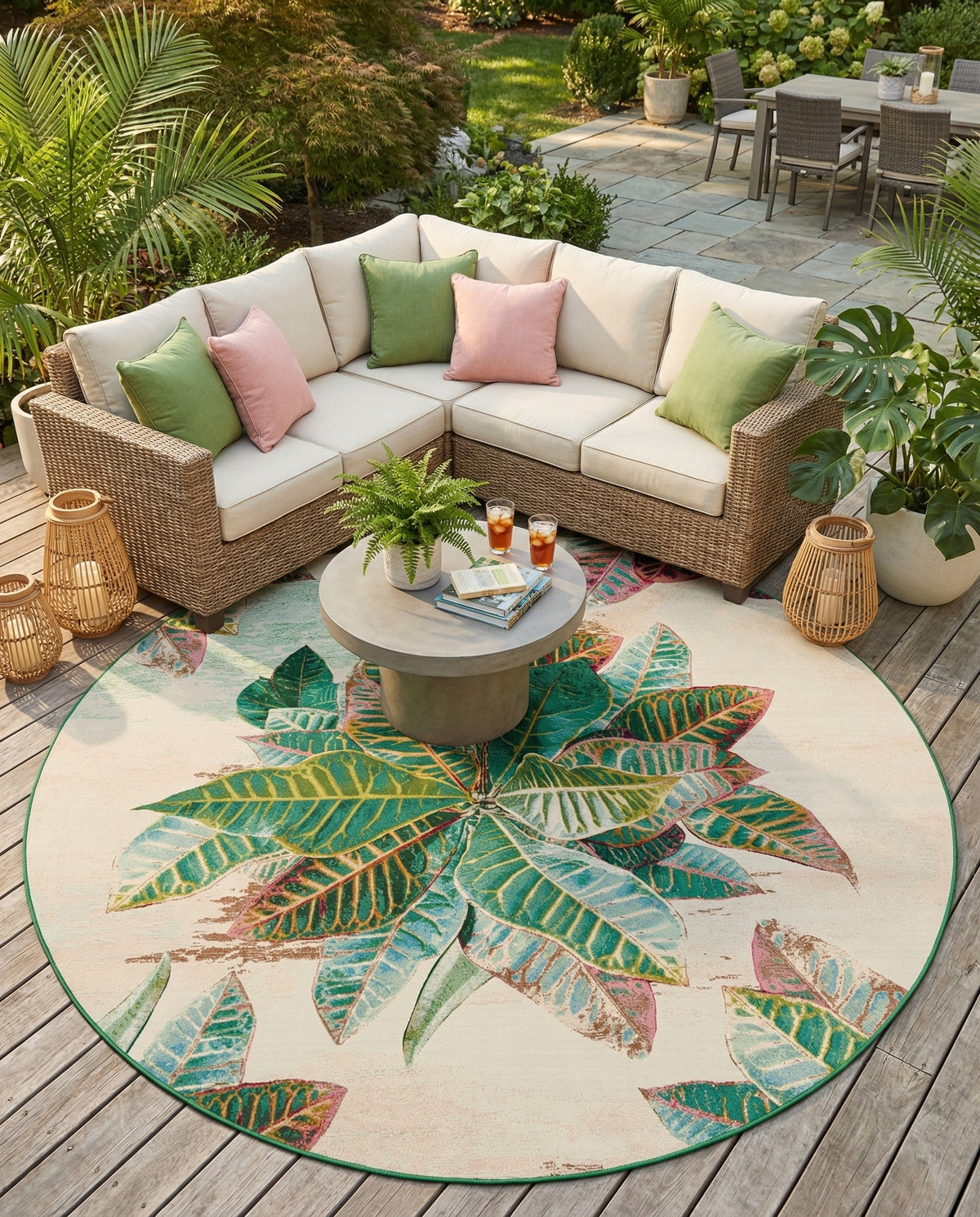 Seaside Blooms Collection Area Rug -  Fern Round Multi  lifestyle 91