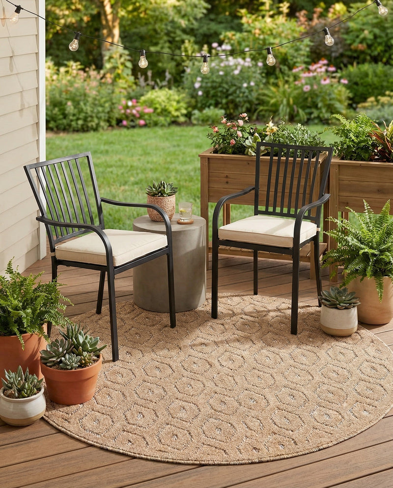Garden Lattice Charm Collection Area Rug - Arbor (Beige) Round Beige  lifestyle 30