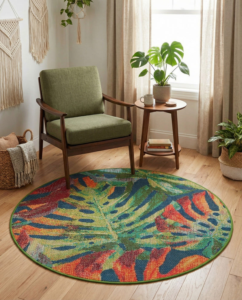 Coastal Terrace Collection Area Rug -  Pier Round Multi  lifestyle 74