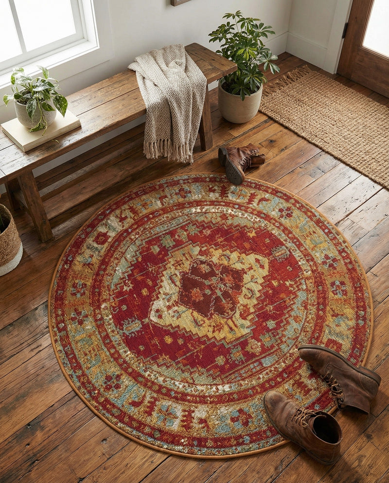 Patio Heritage Collection Area Rug -  Arbor Round Red Green Blue  lifestyle 74